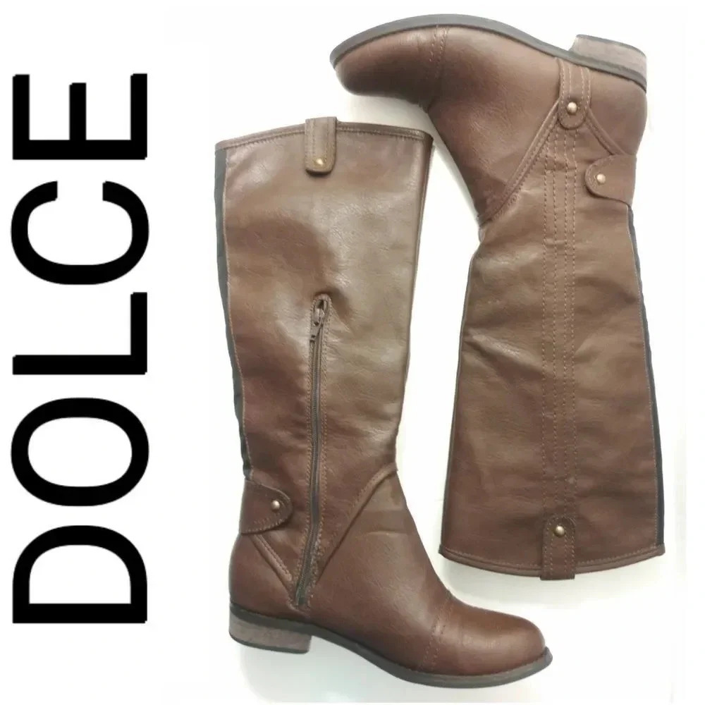 DOLCE LEATHER RIDING BOOTS - BROWN